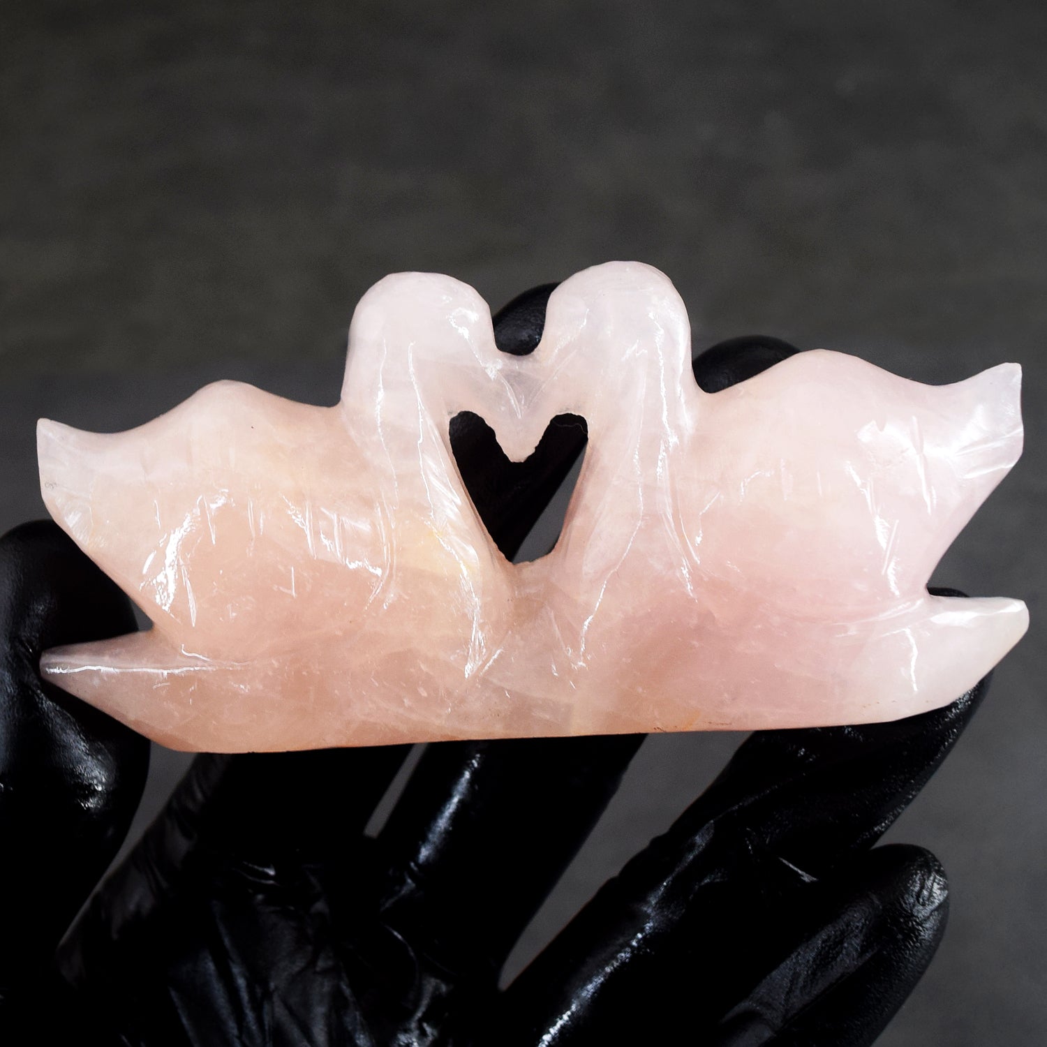 Natural 649.00 Cts Genuine Rose Quartz Hand Carved Premium Love Swan Pair