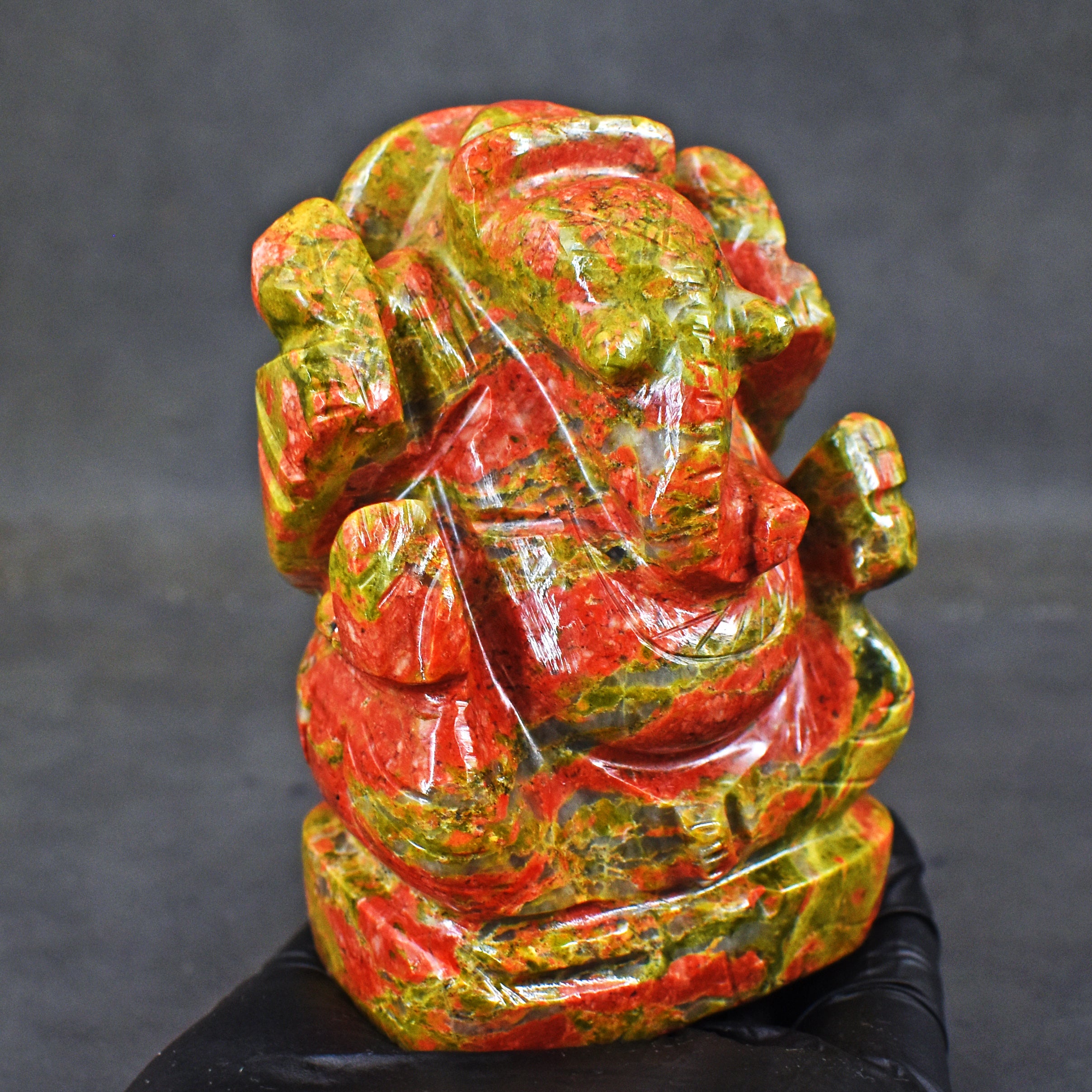 Natural 1491.00 Carats Blood Green Unakite Divine Hand Carved Genuine Crystal Gemstone Carving Lord Ganesha