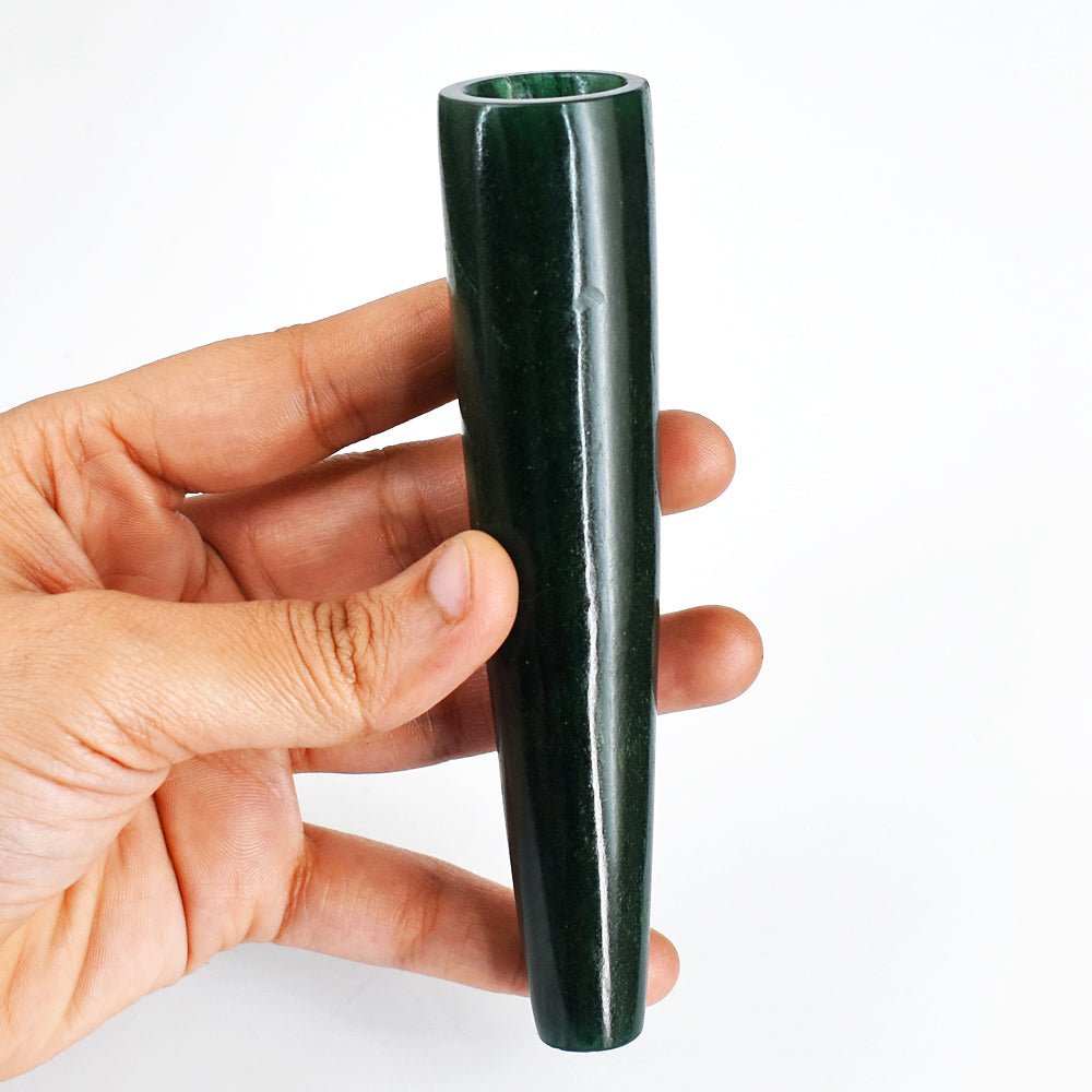 Beautiful 684.00 Cts Genuine Green Jade  Hand Carved Crystal Gemstone Carving Smoking Pipe