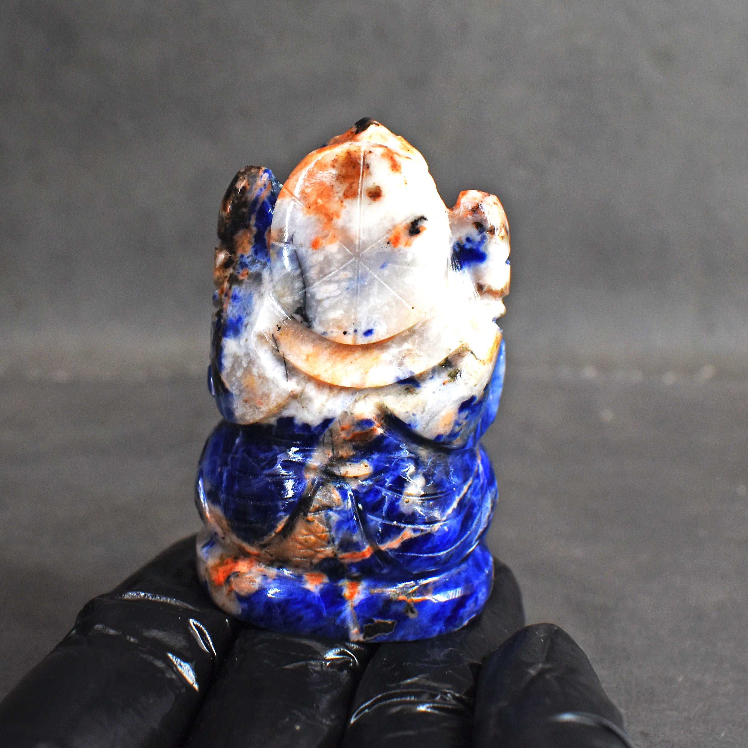 Exclusive 384.00 Cts Genuine Blue Sodalite Divine Hand Carved Crystal Lord Ganesha Carving Gemstone