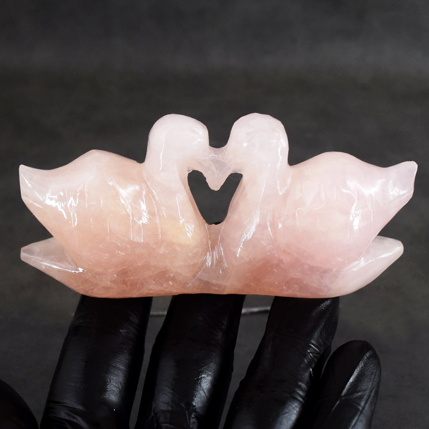 Natural 649.00 Cts Genuine Rose Quartz Hand Carved Premium Love Swan Pair