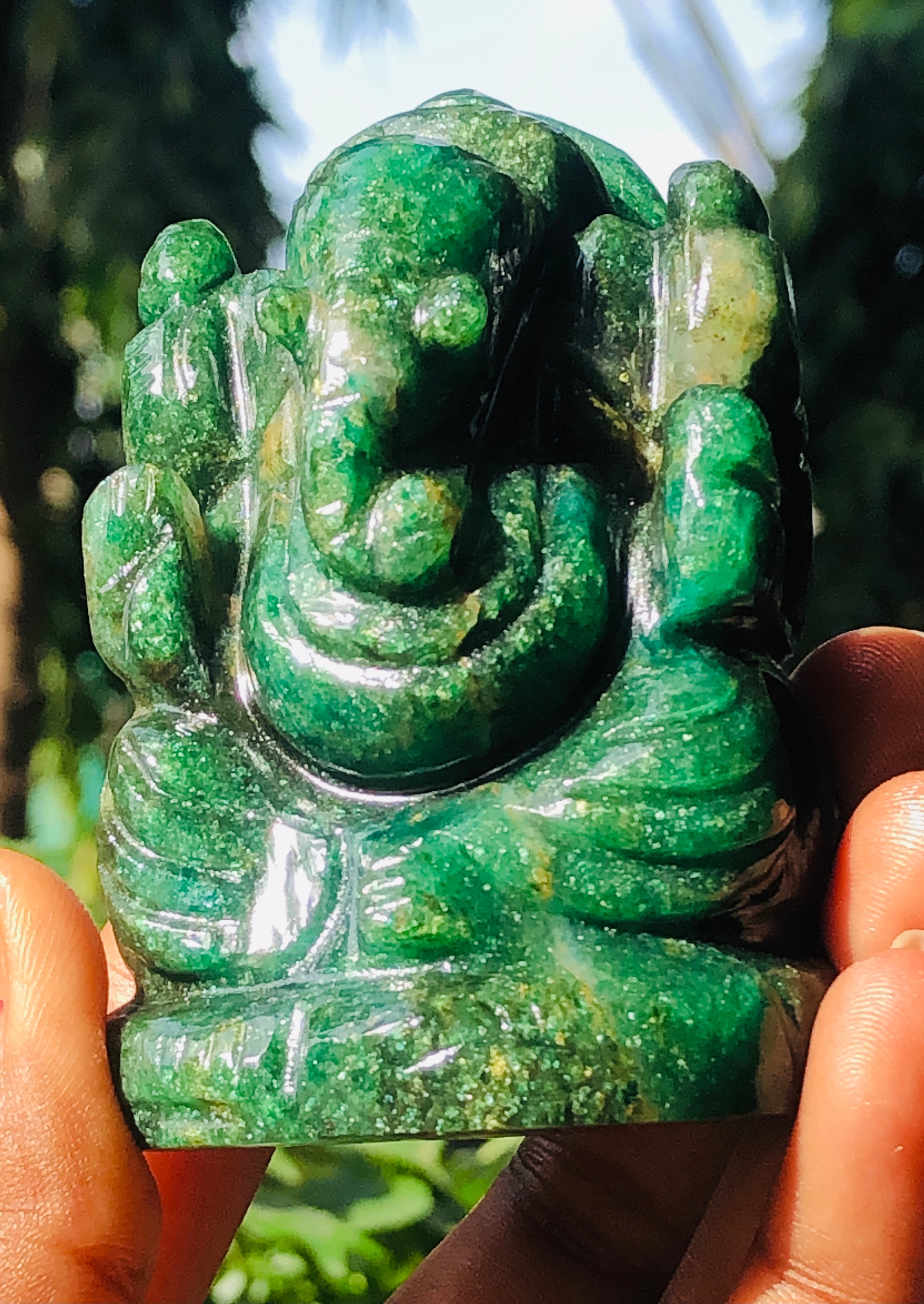 Beautiful 873.00 Cts Genuine Green Jade Divine Hand Carved Crystal Lord Ganesha Idol Gemstone Carving