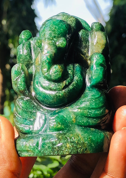 Beautiful 873.00 Cts Genuine Green Jade Divine Hand Carved Crystal Lord Ganesha Idol Gemstone Carving