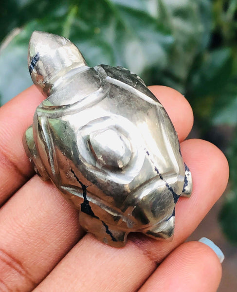 Craftsmen 179.00 Cts Genuine Pyrite Hand Carved Premium Crystal Turtle
