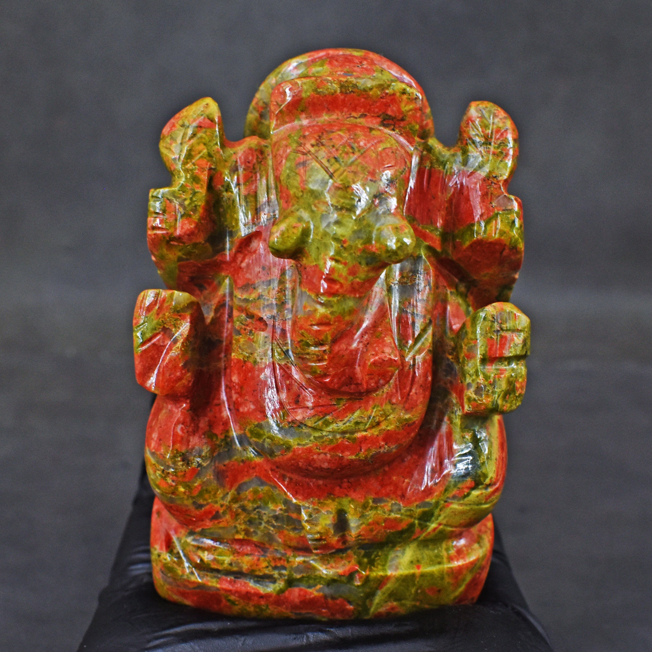 Natural 1491.00 Carats Blood Green Unakite Divine Hand Carved Genuine Crystal Gemstone Carving Lord Ganesha