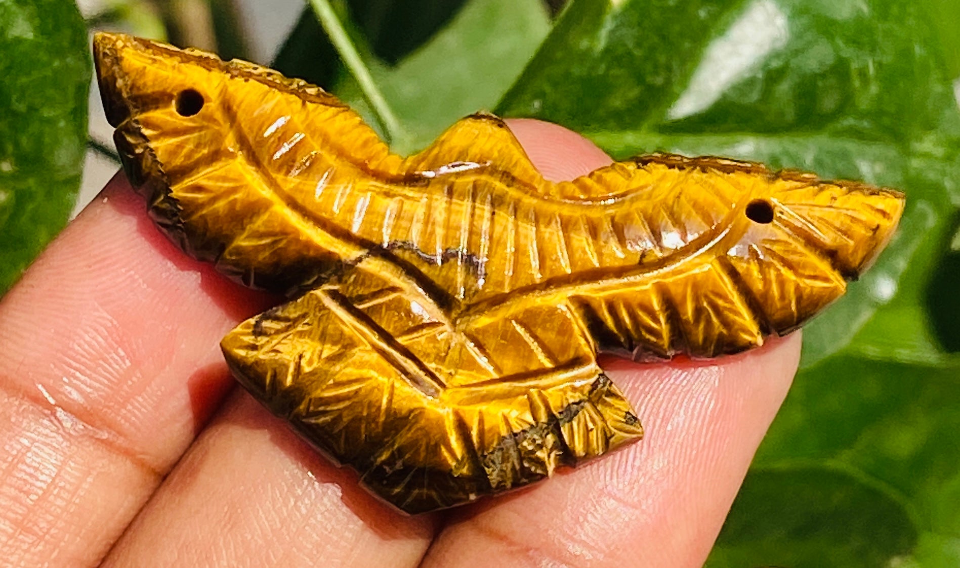 Genuine 42.00 Cts Golden Tiger Eye Hand Carved Premium Crystal Eagle