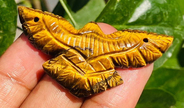 Genuine 42.00 Cts Golden Tiger Eye Hand Carved Premium Crystal Eagle