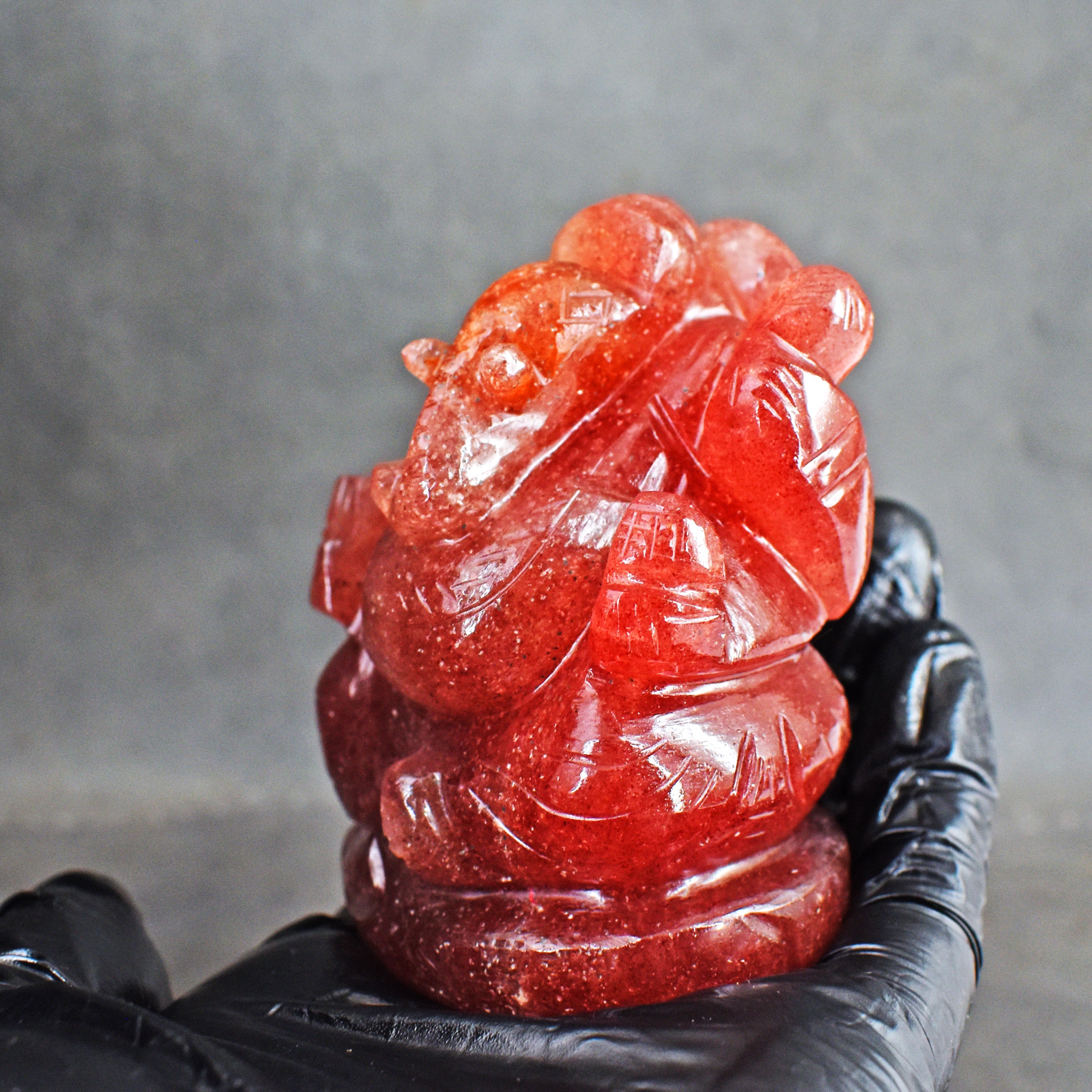 Amazing 1108.00 Carats Strawberry Quartz Divine Hand Carved Idol Lord Ganesha