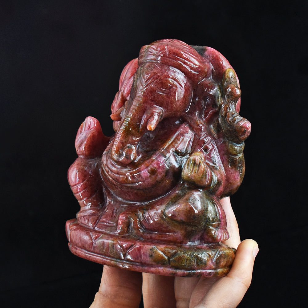 Awesome 3891.00 Carats  Genuine  Rhodonite Hand Carved Crystal Gemstone  Lord Ganesha Carving