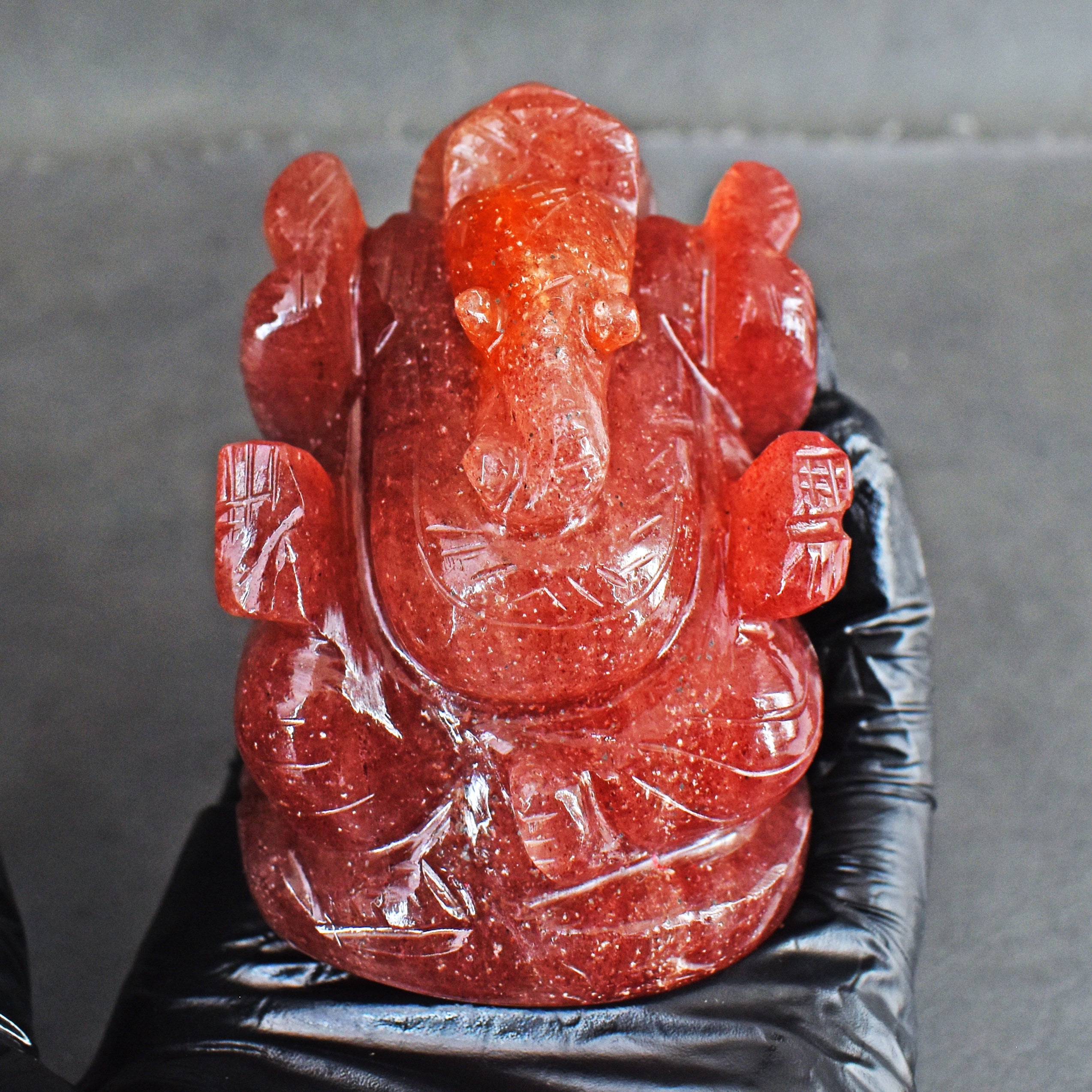 Amazing 1108.00 Carats Strawberry Quartz Divine Hand Carved Idol Lord Ganesha