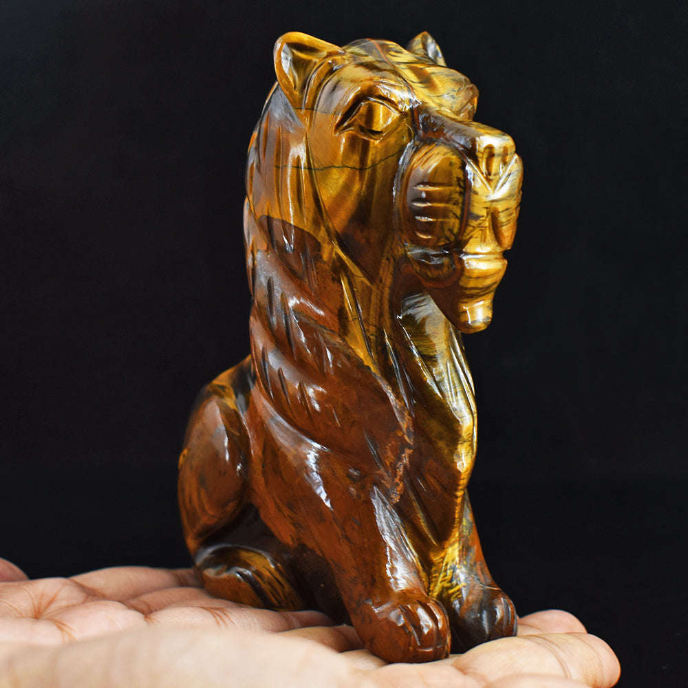 gemsmore:2487.00  Cts  Genuine  Golden Tiger Eye Hand Carved Crystal Gemstone Carving Lion