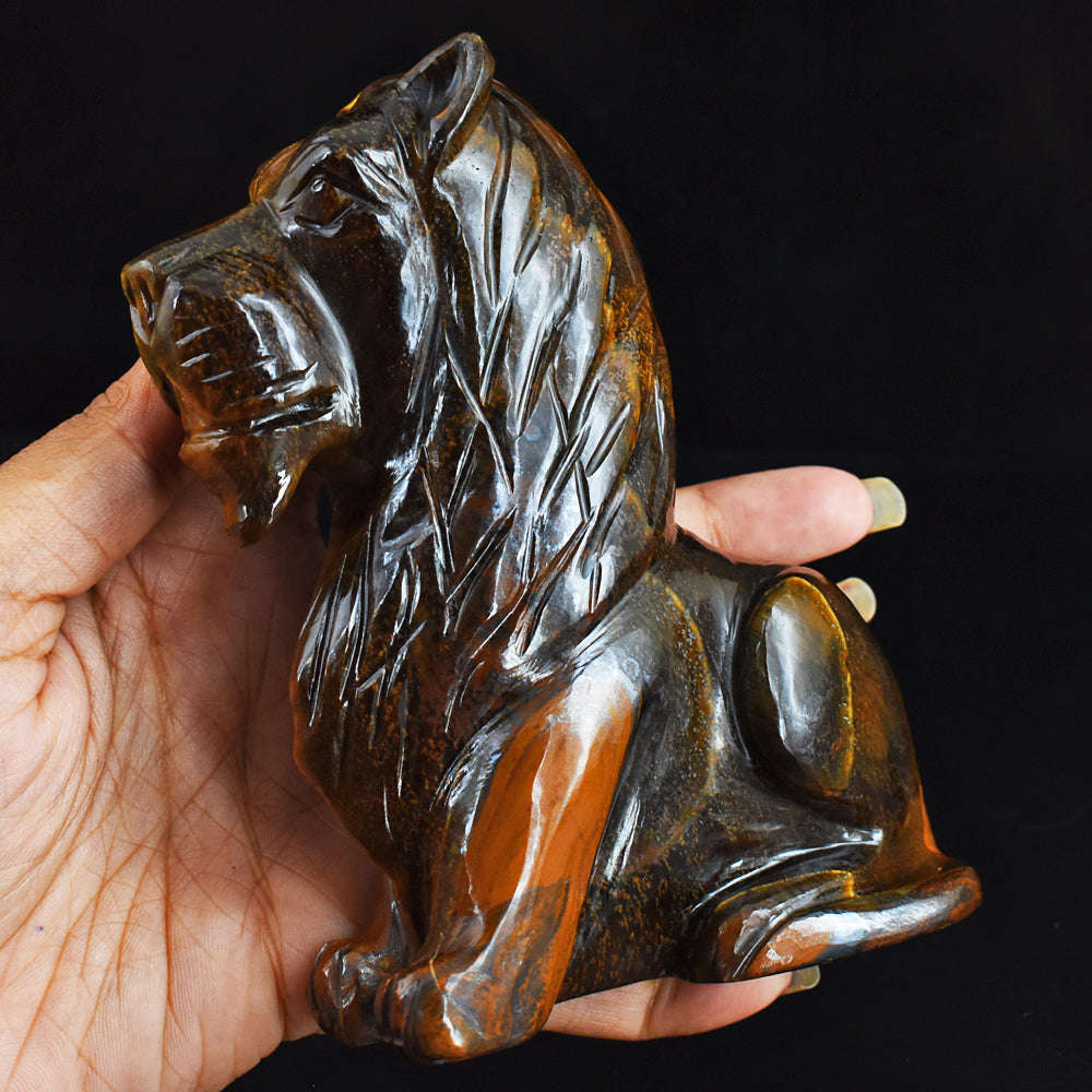 gemsmore:2487.00  Cts  Genuine  Golden Tiger Eye Hand Carved Crystal Gemstone Carving Lion