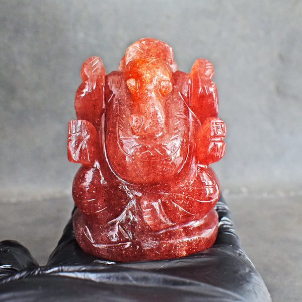 Amazing 1108.00 Carats Strawberry Quartz Divine Hand Carved Idol Lord Ganesha