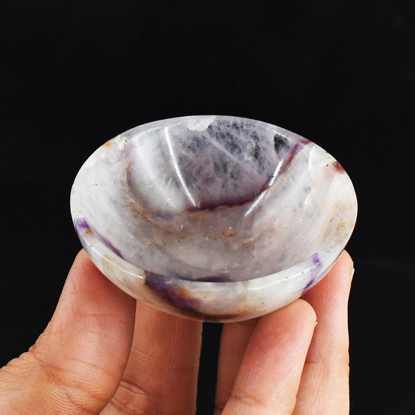 Exclusive 200.00 Carats  Genuine Bi - Color Amethyst  Hand  Carved  Crystal  Gemstone  Carving  Bowl