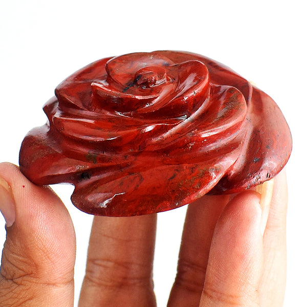 Stunning  420.00  Carats Genuine Red Jasper Hand Carved  Crystal  Rose  Flower  Gemstone