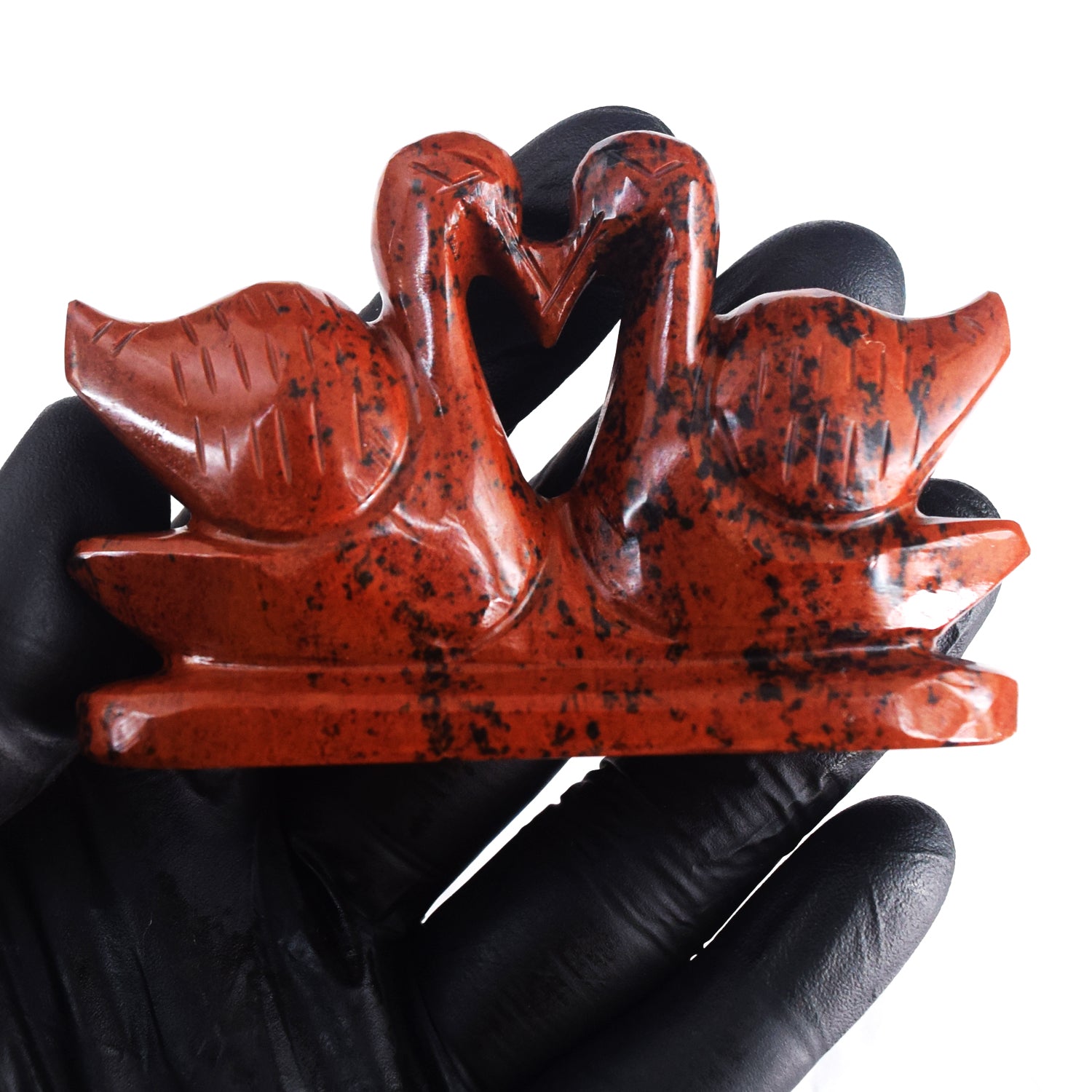 Sufficient 505.00 Cts Genuine Mahogany Jasper Hand Carved Premium Love Swan Pair