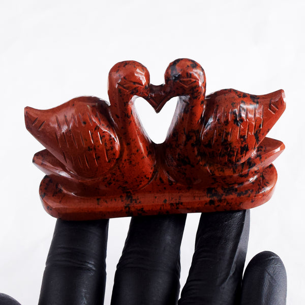 Sufficient 505.00 Cts Genuine Mahogany Jasper Hand Carved Premium Love Swan Pair