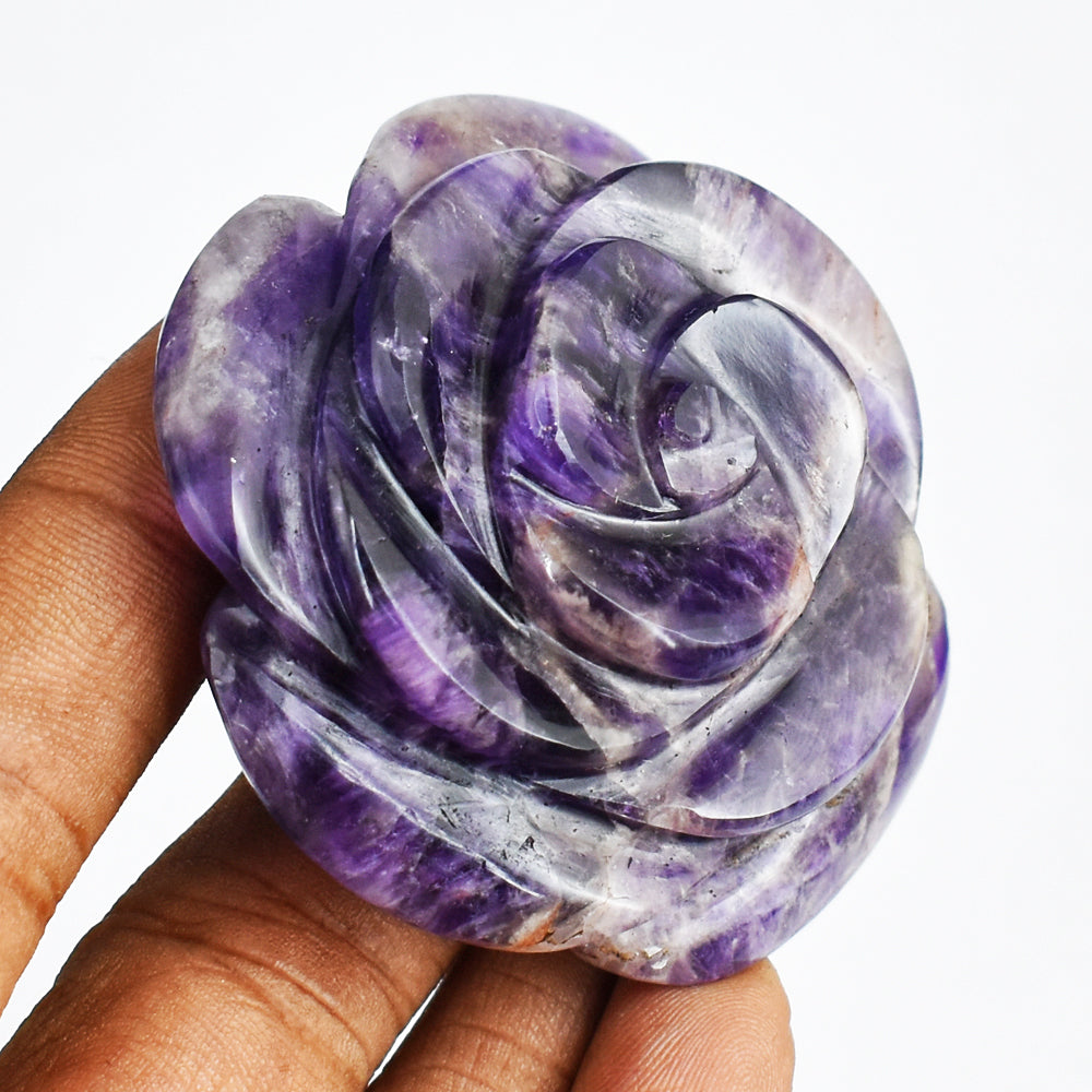 Awesome  351.00 Carats  Genuine  Amethyst  Hand  Carved  Rose  Flower Gemstone Carving