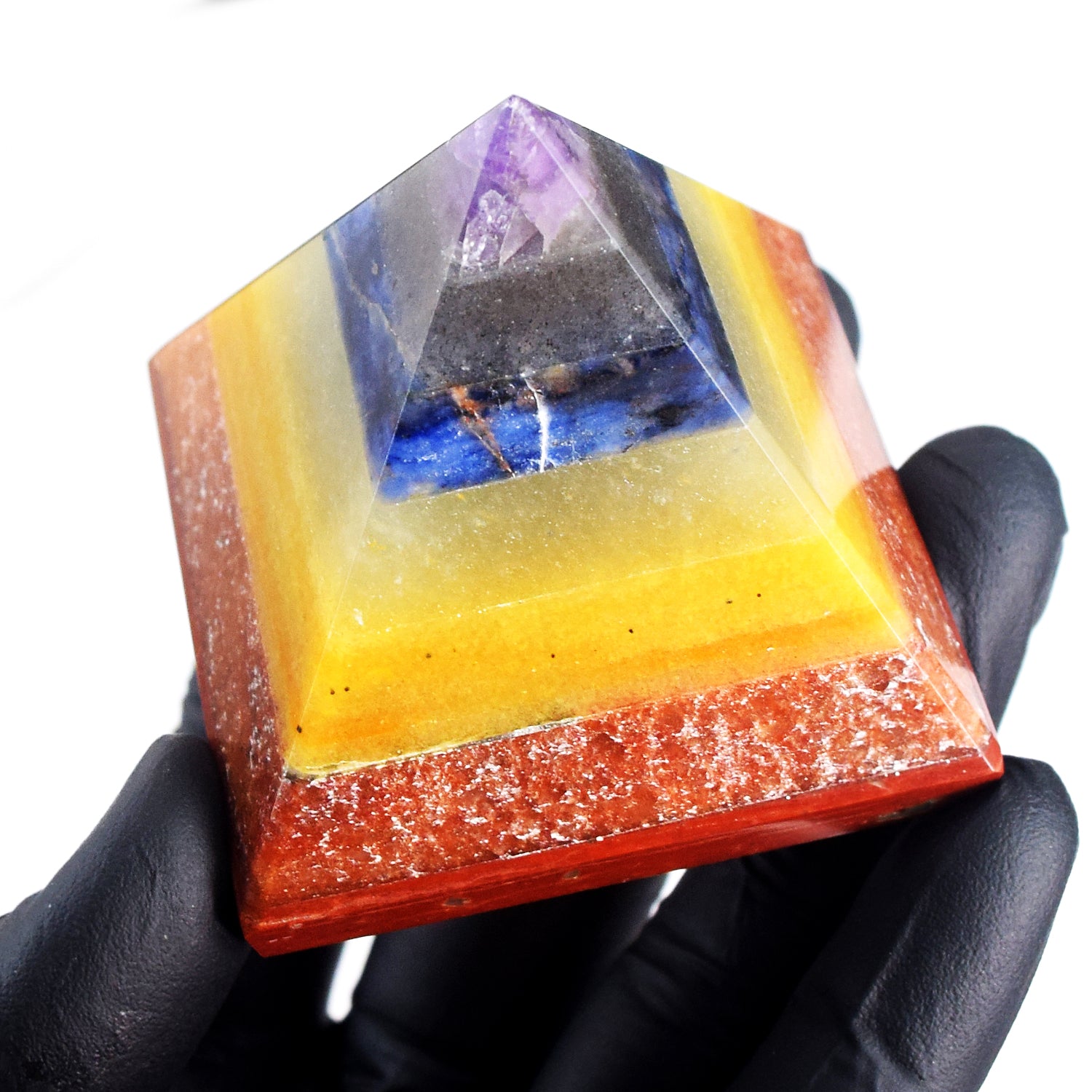 Lovely 718.00 Cts Genuine Seven Chakra Healing Divine Crystal Specimen Pyramid
