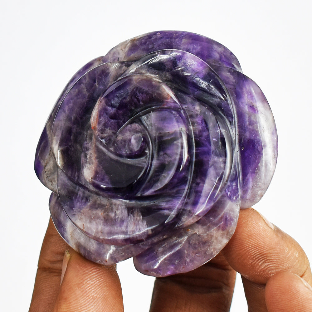 Awesome  351.00 Carats  Genuine  Amethyst  Hand  Carved  Rose  Flower Gemstone Carving