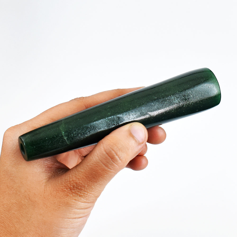 Natural  598.00 Cts  Genuine  Green Jade  Hand Carved Crystal Gemstone Carving Smoking Pipe