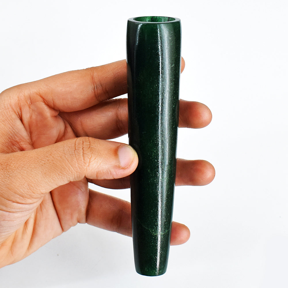 Natural  598.00 Cts  Genuine  Green Jade  Hand Carved Crystal Gemstone Carving Smoking Pipe