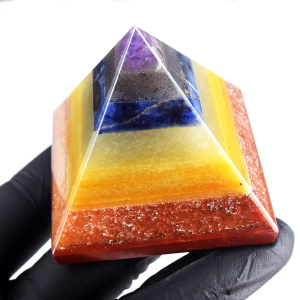 Lovely 718.00 Cts Genuine Seven Chakra Healing Divine Crystal Specimen Pyramid