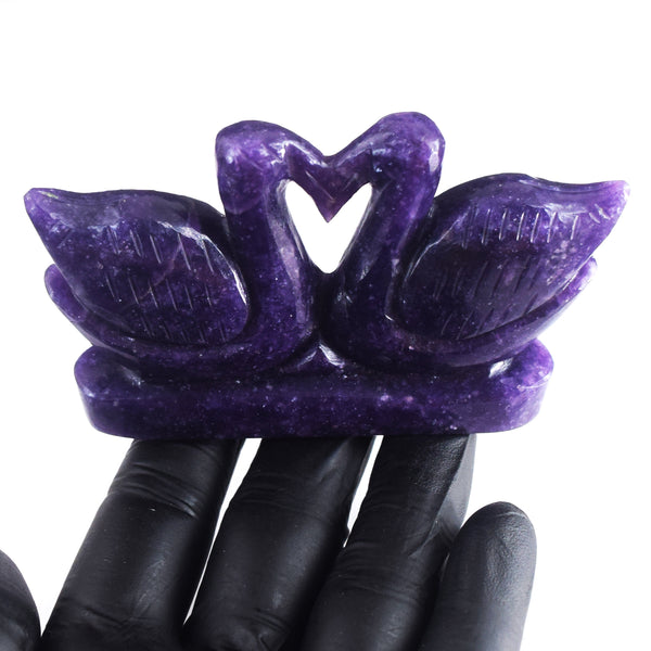 Pleasing 672.00 Cts Genuine Lepidolite Hand Carved Premium Crystal Love Swan Pair