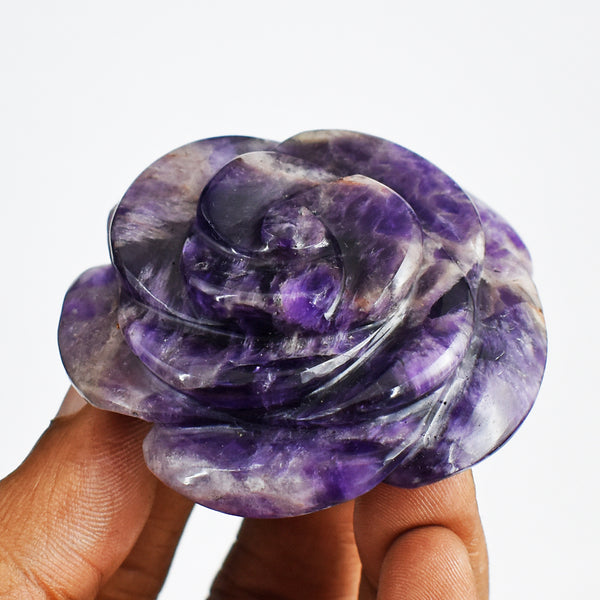 Awesome  351.00 Carats  Genuine  Amethyst  Hand  Carved  Rose  Flower Gemstone Carving