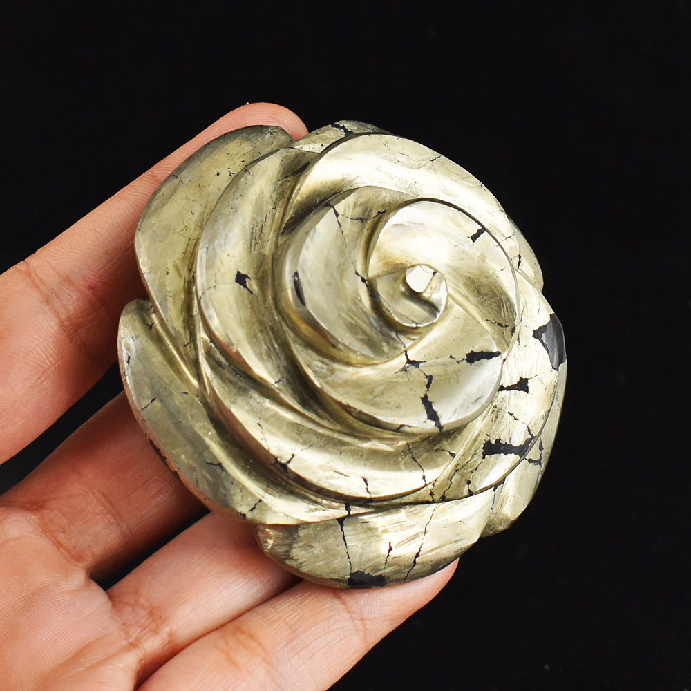 Artisian  1581.00  Carats  Genuine  Pyrite  Hand  Carved Crystal  Rose Flower Gemstone  Carving
