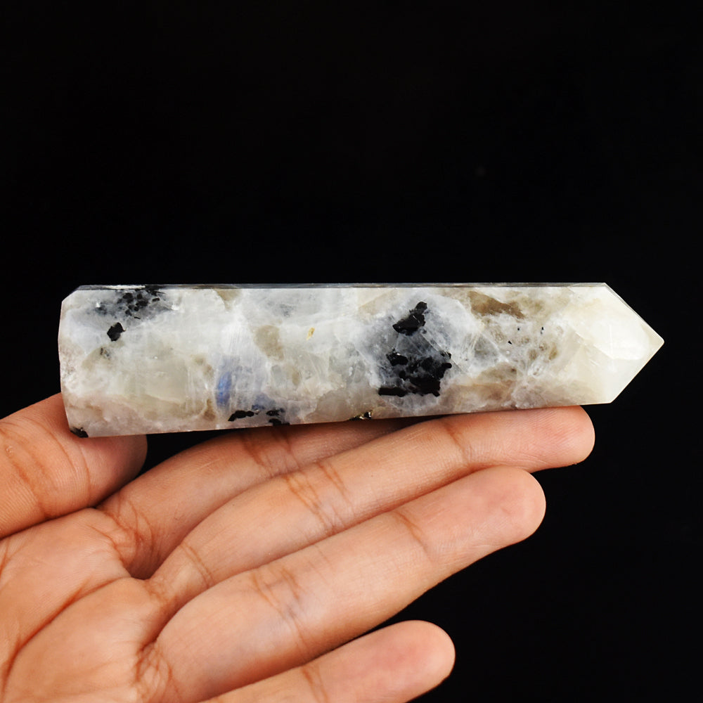 Artisian  449.00 Carats  Genuine Blue Flash Moonstone Hand  Carved  Healing Gemstone Point Carving