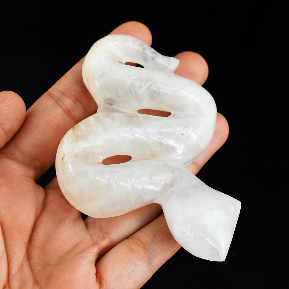 Amazing 509.00 Cts Genuine  White Quartz Hand Carved  Crystal Gemstone Carving Snake