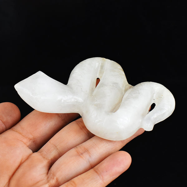Amazing 509.00 Cts Genuine  White Quartz Hand Carved  Crystal Gemstone Carving Snake