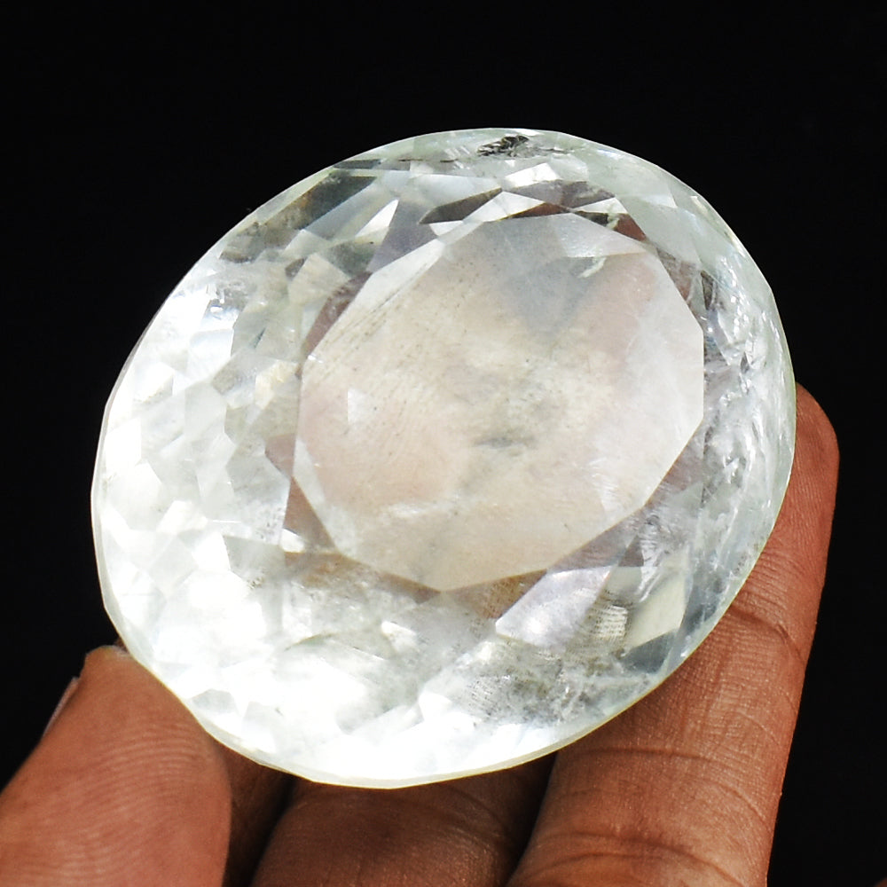Artisian  403.00 Cts  Genuine White Quartz Hand Carved Crystal Gemstone Faceted Cabochon