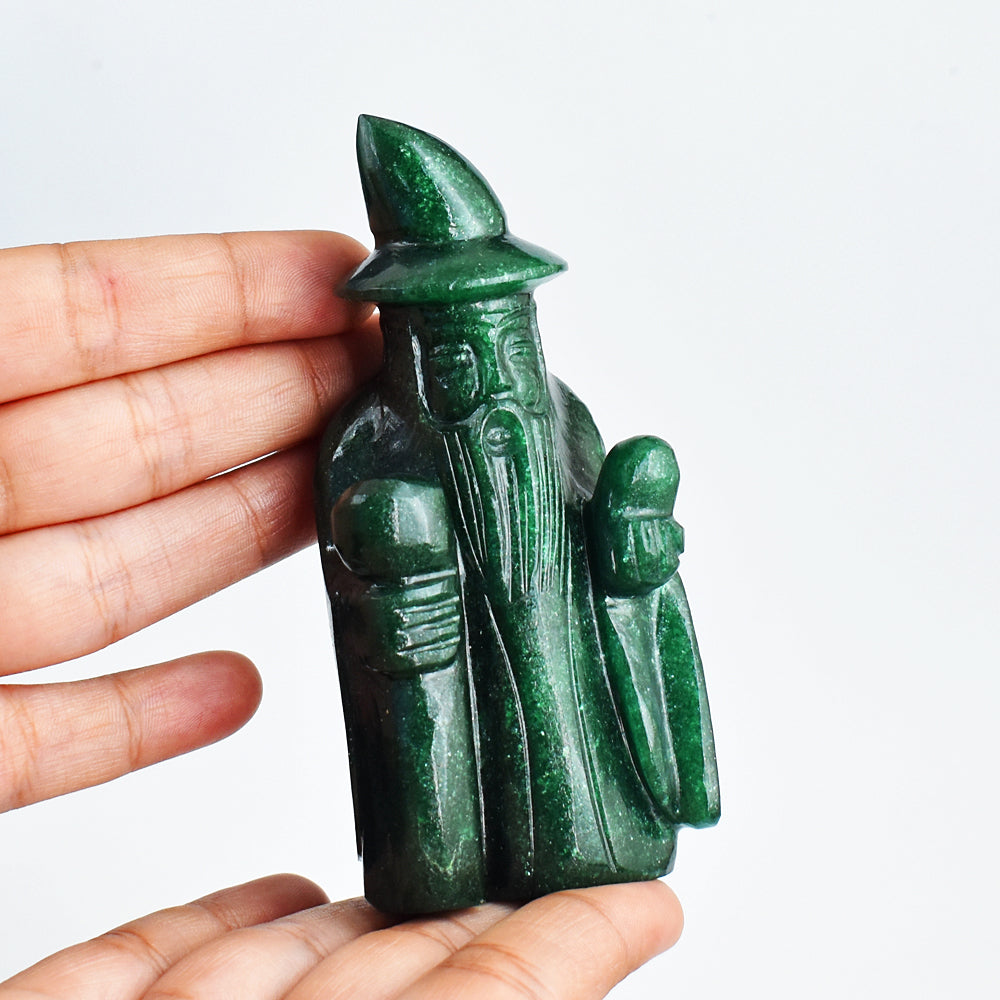 Natural  1199.00 Carats Genuine Green Jade Hand Carved Crystal Gemstone Wizard Carving