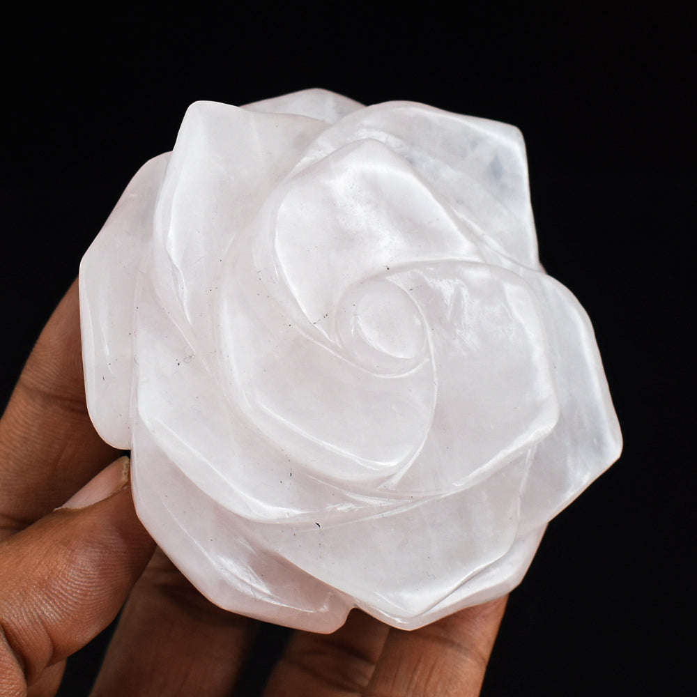 Gorgeous 1044.00 Cts Genuine Pink Rose Quartz Hand Carved Rose Flower Gemstone Carving
