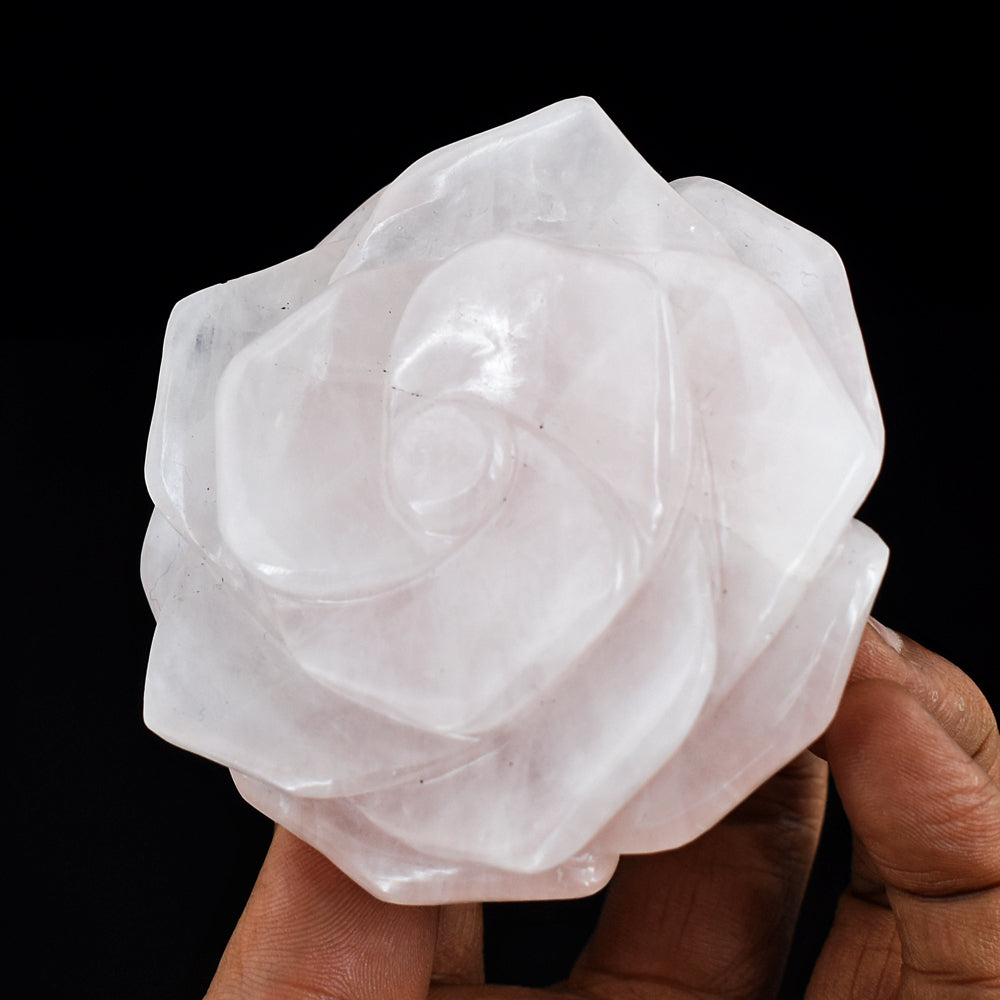 Gorgeous 1044.00 Cts Genuine Pink Rose Quartz Hand Carved Rose Flower Gemstone Carving