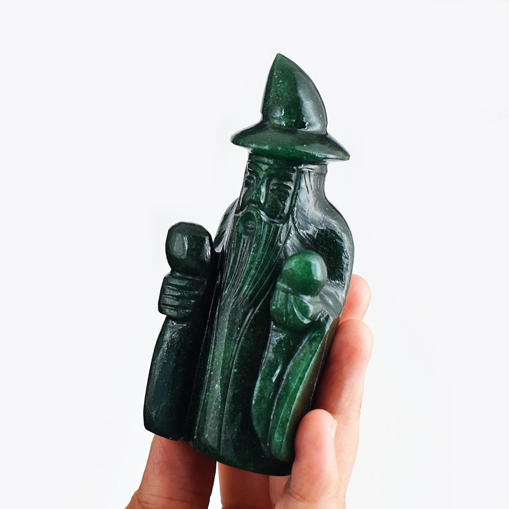 Natural  1199.00 Carats Genuine Green Jade Hand Carved Crystal Gemstone Wizard Carving