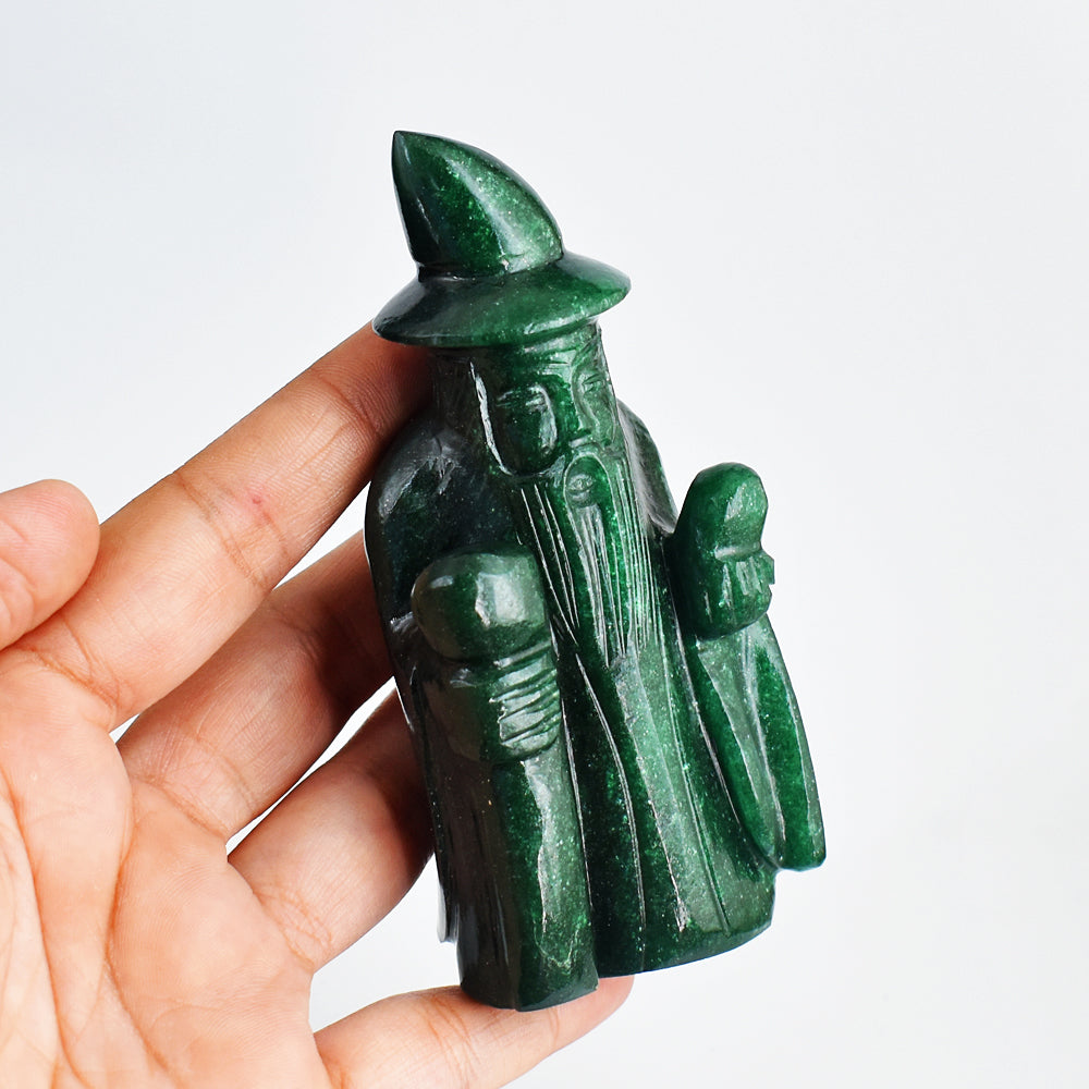 Natural  1199.00 Carats Genuine Green Jade Hand Carved Crystal Gemstone Wizard Carving