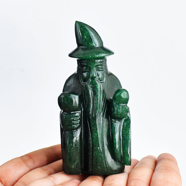 Natural  1199.00 Carats Genuine Green Jade Hand Carved Crystal Gemstone Wizard Carving