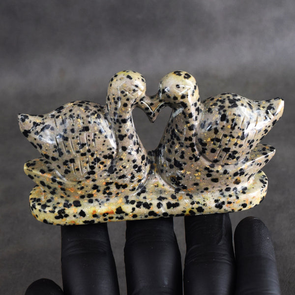 Exclusive 811.00 Cts Genuine Dalmation Jasper Hand Carved Premium Love Swan Pair