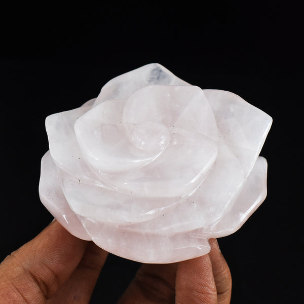 Gorgeous 1044.00 Cts Genuine Pink Rose Quartz Hand Carved Rose Flower Gemstone Carving