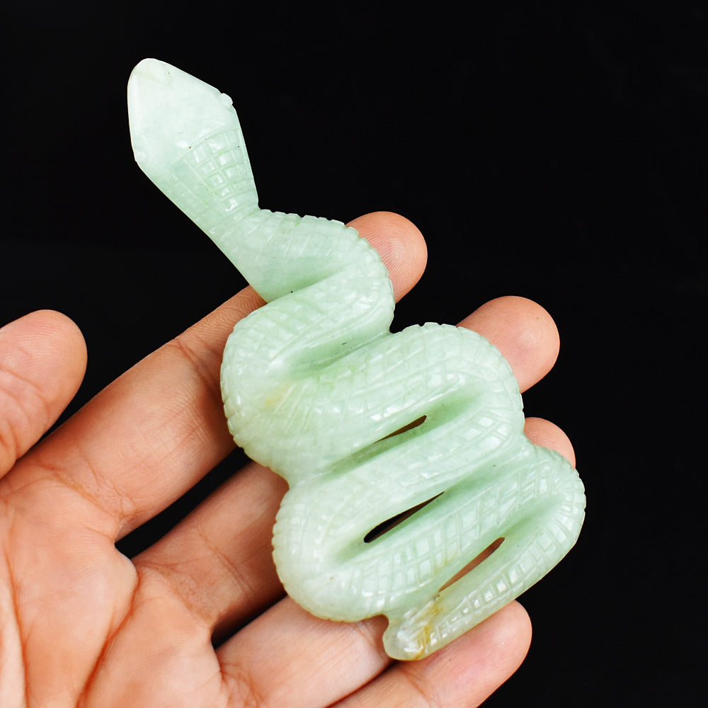 Natural 318.00 Cts Genuine Green Aventurine Hand Carved Crystal Gemstone Snake Carving