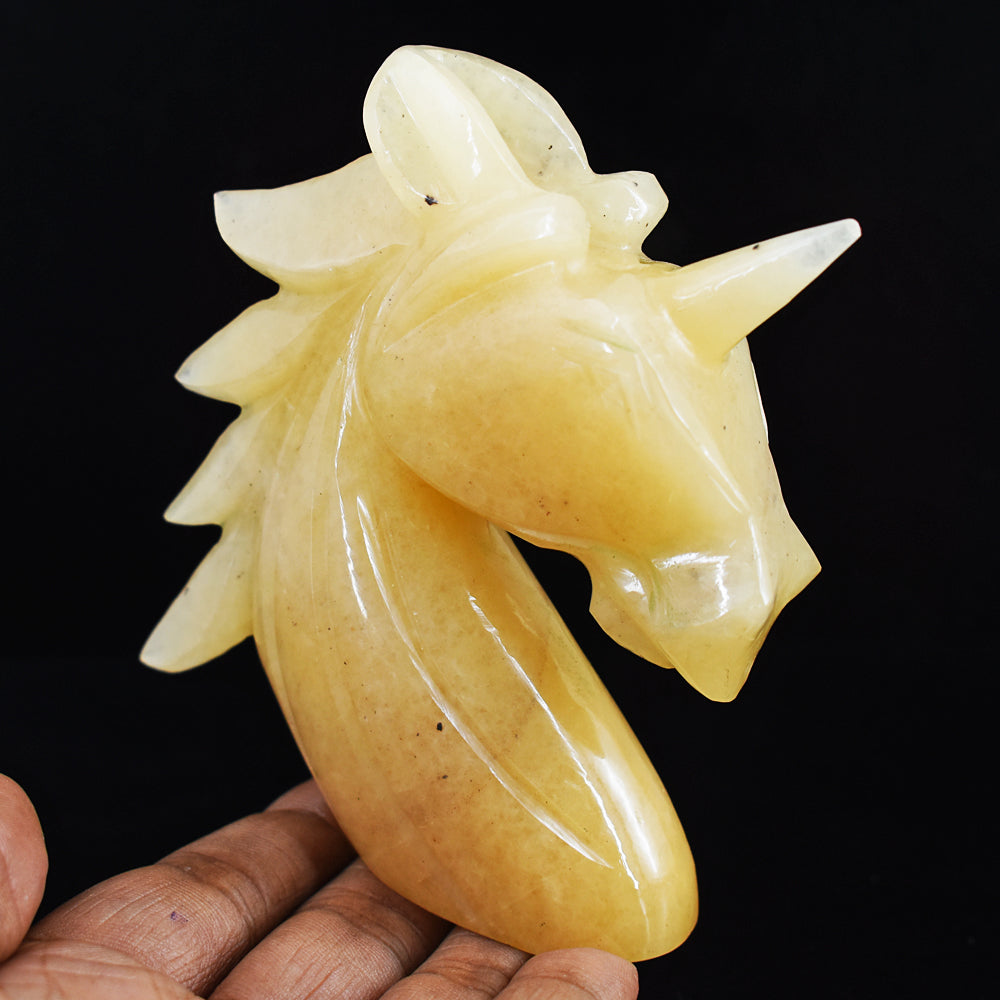 1224.00 Carats Genuine Aventurine  Hand  Carved  Crystal  Gemstone  Carving Unicorn  Head