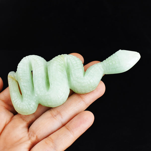 Natural 318.00 Cts Genuine Green Aventurine Hand Carved Crystal Gemstone Snake Carving