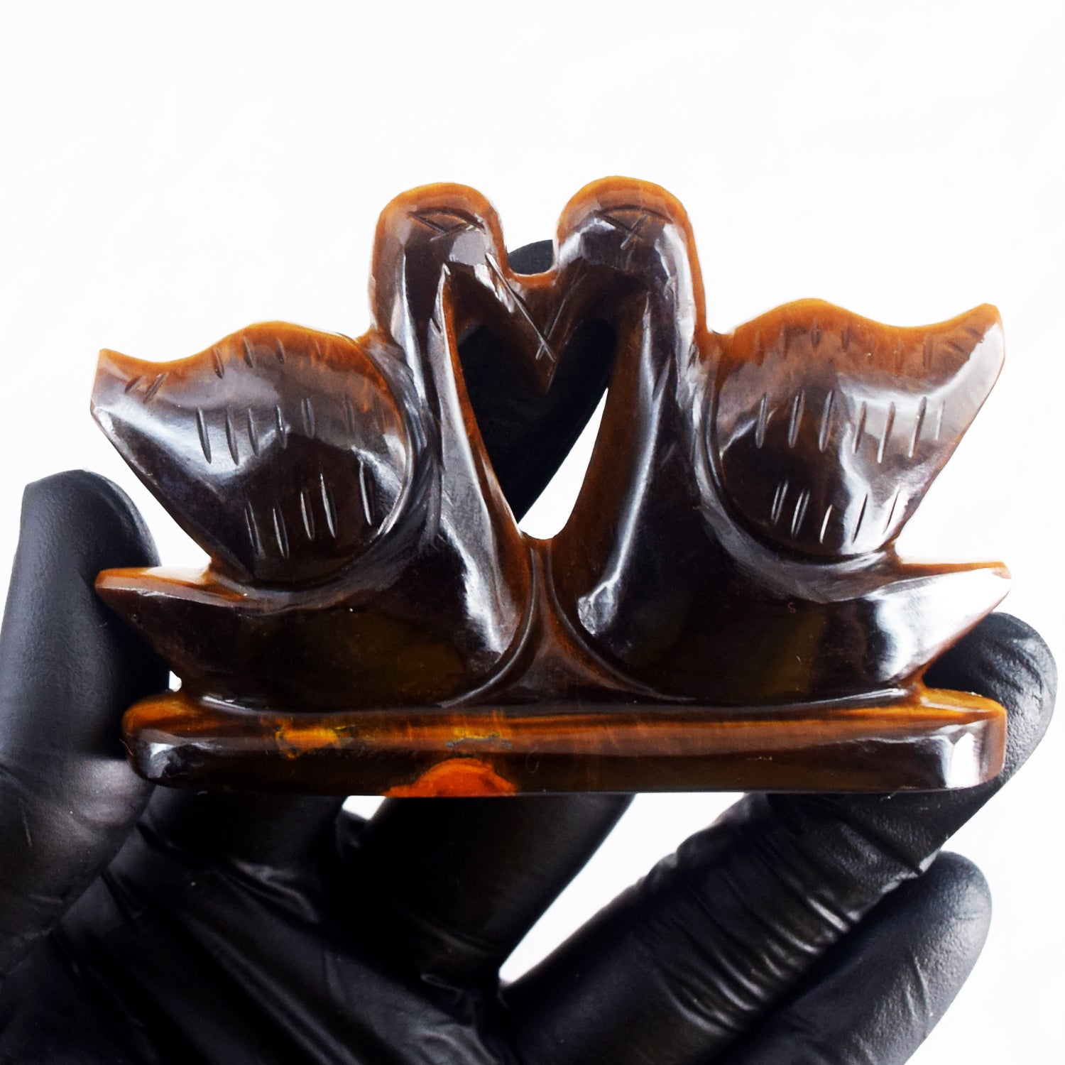 Premium 595.00 Cts Genuine Tiger Eye Hand Carved Premium Love Swan Pair