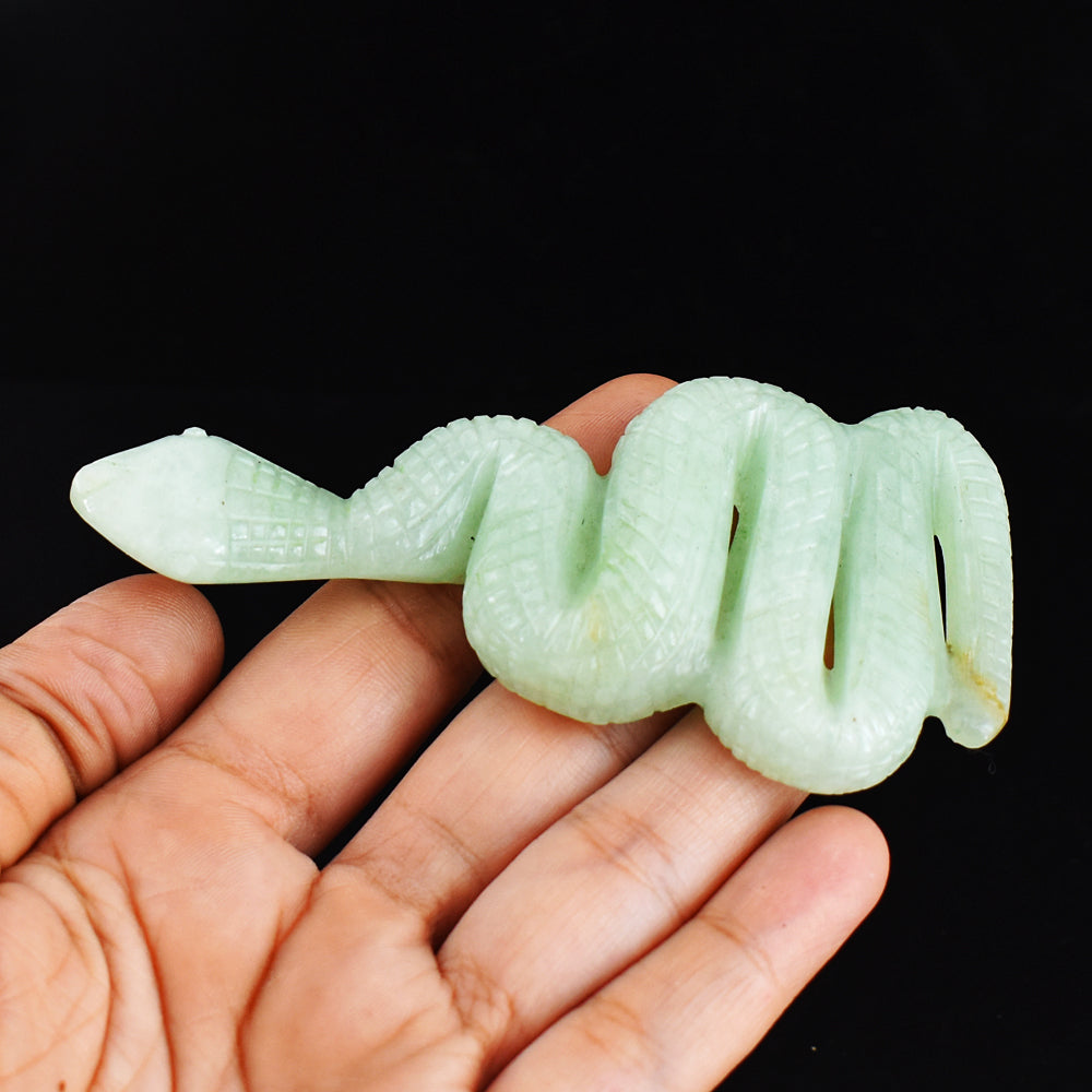 Natural 318.00 Cts Genuine Green Aventurine Hand Carved Crystal Gemstone Snake Carving