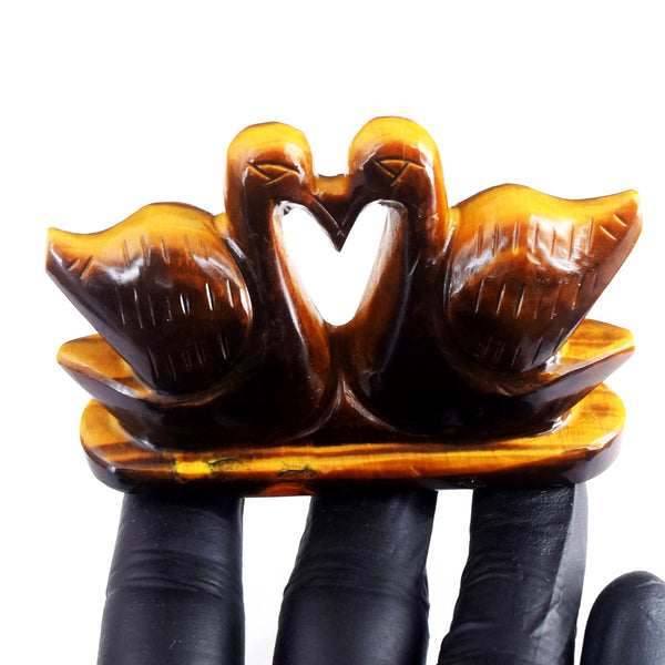 Premium 595.00 Cts Genuine Tiger Eye Hand Carved Premium Love Swan Pair