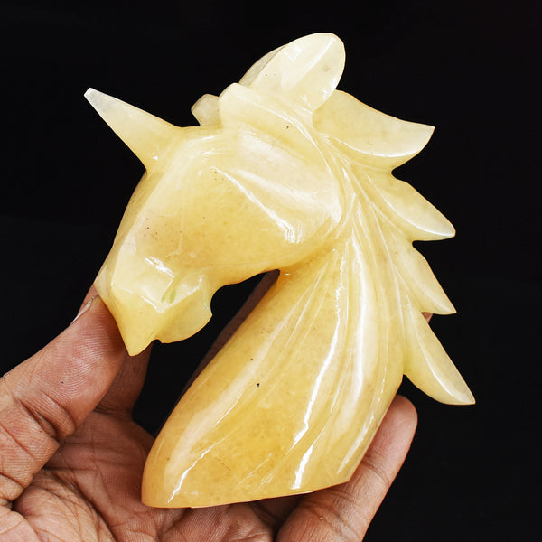 1224.00 Carats Genuine Aventurine  Hand  Carved  Crystal  Gemstone  Carving Unicorn  Head