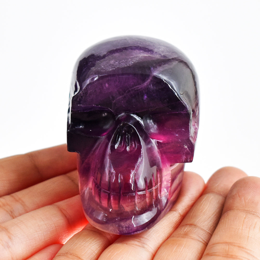 Gorgeous 1150.00 Cts Genuine Purple  Fluorite  Hand Carved  Crystal Gemstone Carving Skull